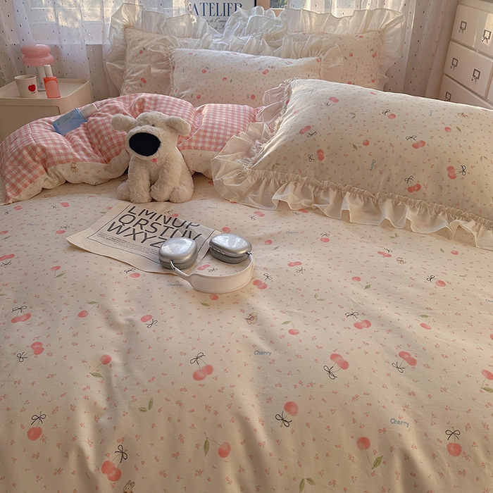 91家纺网 家纺一手货源 找家纺 瑞莱 2025新款全棉韩版花边印花四件套 樱桃甜宠