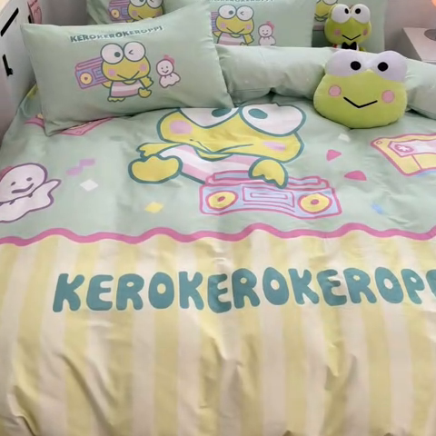 91家纺网 家纺一手货源 找家纺 暮思家居 2025新款正版授权三丽鸥大阪全棉数码印花纯棉四件套（第三批） 大版-可爱大眼蛙