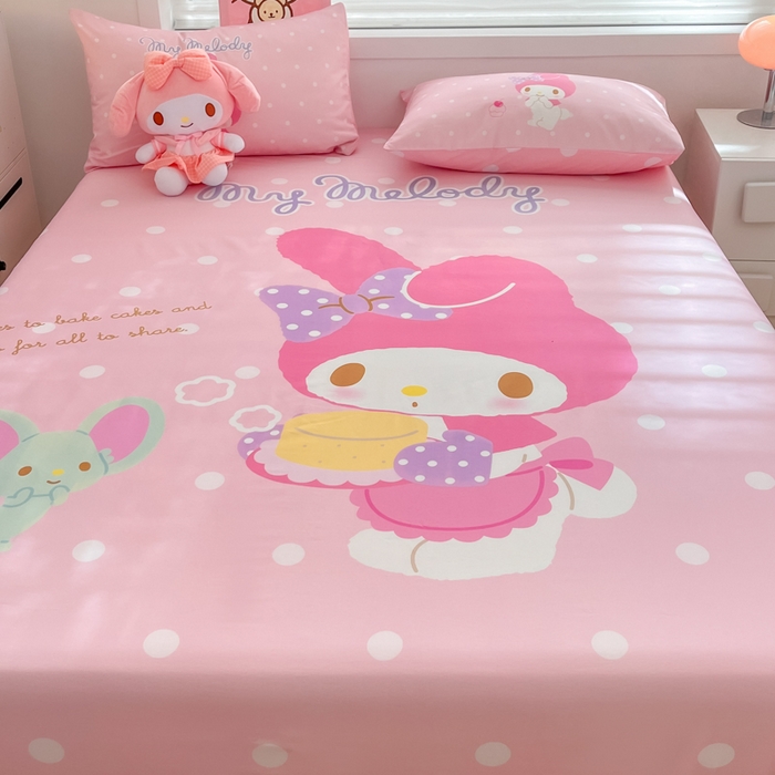 91家纺网 家纺一手货源 找家纺 暮思家居 2025新款正版授权三丽鸥大阪全棉数码印花纯棉单品床笠（第二批） A版-波点美乐蒂