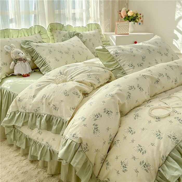 91家纺网 家纺一手货源 找家纺 忘忧草 2025新款全棉小清新床裙四件套 妃子笑