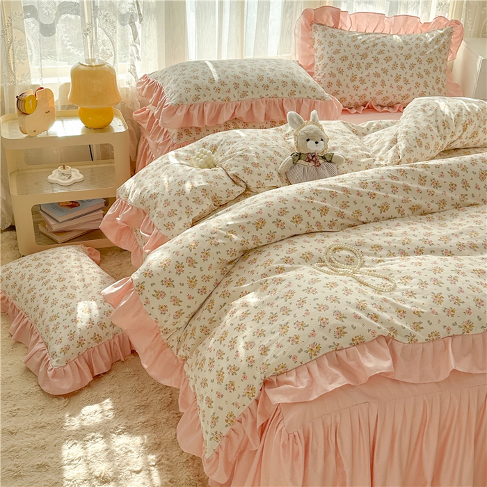 91家纺网 家纺一手货源 找家纺 忘忧草 2025新款全棉小清新床裙四件套 云香