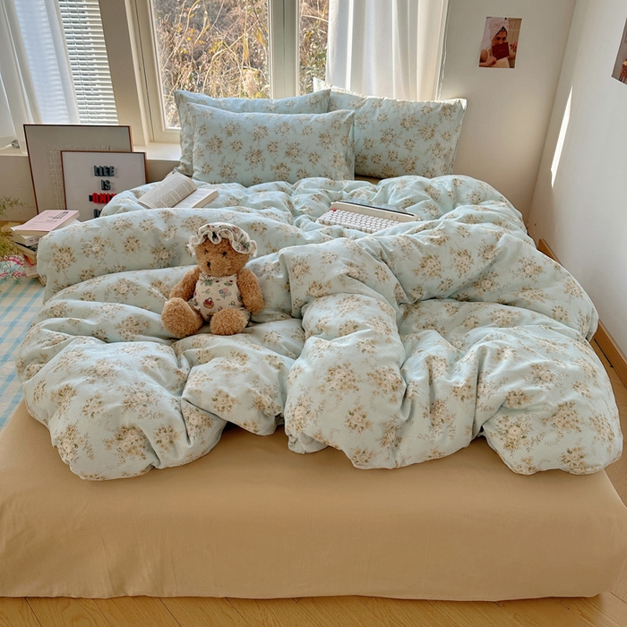 91家纺网 家纺一手货源 找家纺 雅居纺家纺 2025新款全棉双层纱四件套 蔷薇-兰