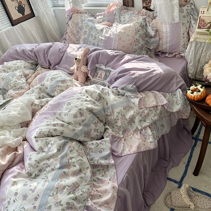 91家纺网 家纺一手货源 找家纺 （总）原素 2025新款韩系小花卉花边水洗棉四件套