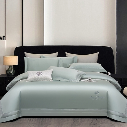 诗黛尔 2025春夏新款长绒棉刺绣卡诗兰顿系列四件套 卡诗兰顿-滨海蓝