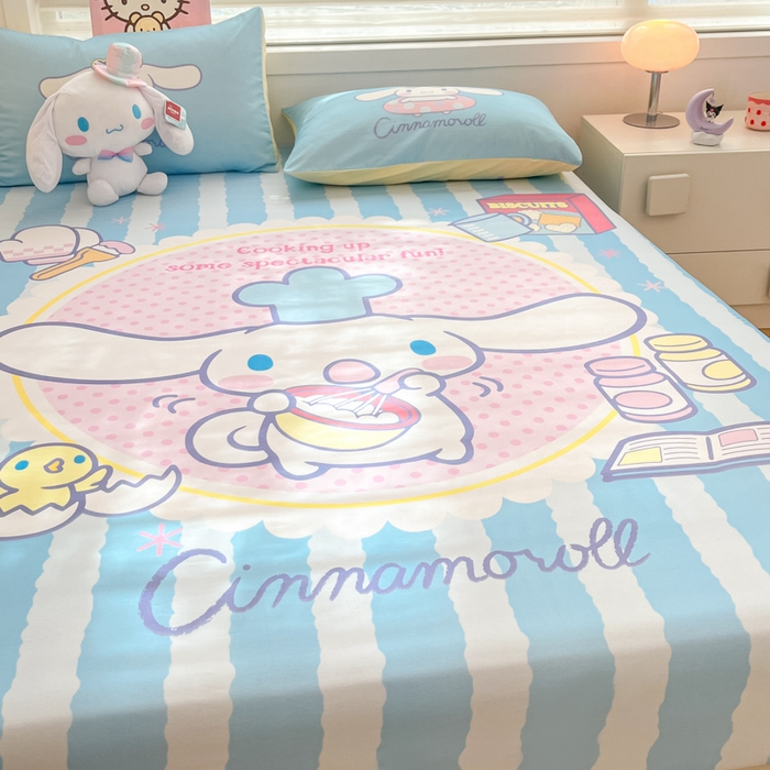 91家纺网 家纺一手货源 找家纺 暮思家居 2025新款正版授权三丽鸥大阪全棉数码印花纯棉单品床笠（第二批） A版-竖条大耳狗