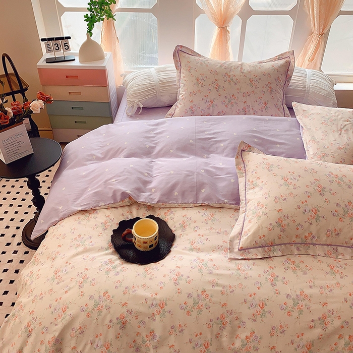 91家纺网 家纺一手货源 找家纺 2025新款亲肤舒适小清新全棉四件套 语曼