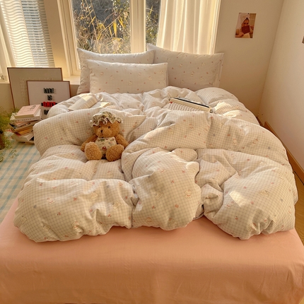 雅居纺家纺 2025新款全棉双层纱四件套 格子狗