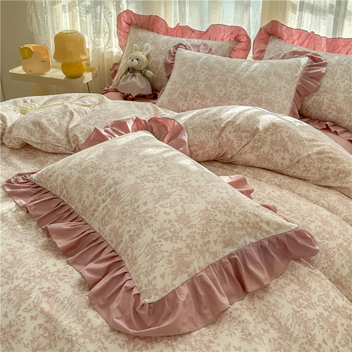 91家纺网 家纺一手货源 找家纺 忘忧草 2025新款全棉小清新床裙四件套 森物语