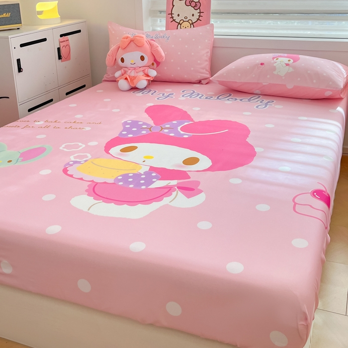 91家纺网 家纺一手货源 找家纺 暮思家居 2025新款正版授权三丽鸥大阪全棉数码印花纯棉单品床笠（第二批） A版-波点美乐蒂