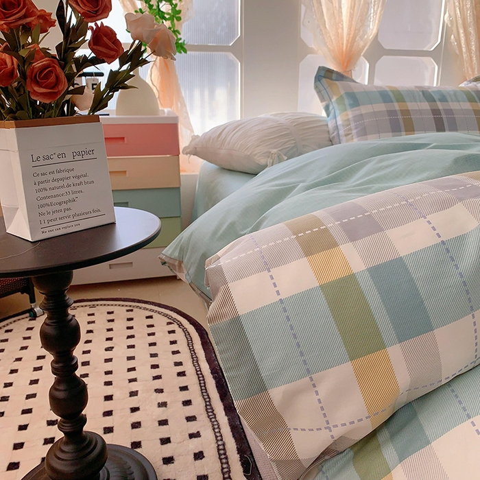 91家纺网 家纺一手货源 找家纺 2025新款亲肤舒适小清新全棉四件套小号标准都有 西格蓝