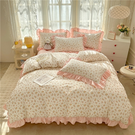 91家纺网 家纺一手货源 找家纺 忘忧草 2025新款全棉小清新床裙四件套 云香