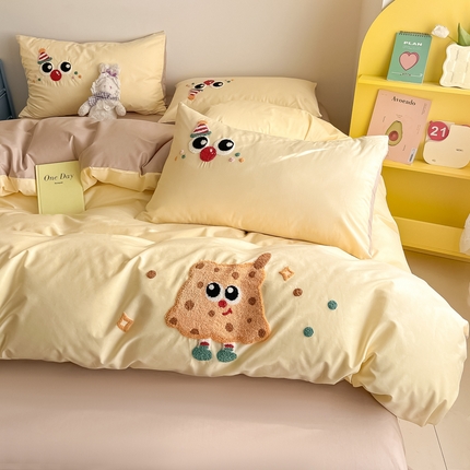 泽西家纺 2025新款A类全棉13376卡通毛巾绣纯棉四件套三件套甜甜家族系列 奶酪公主-黄