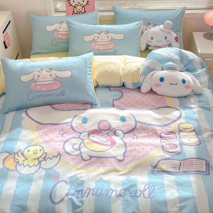 91家纺网 家纺一手货源 找家纺 暮思家居 2025新款正版授权三丽鸥大阪全棉数码印花纯棉四件套（第三批） 大版-竖条大耳狗