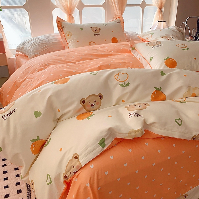 91家纺网 家纺一手货源 找家纺 2025新款亲肤舒适小清新全棉四件套小号标准都有 熊宝乐园