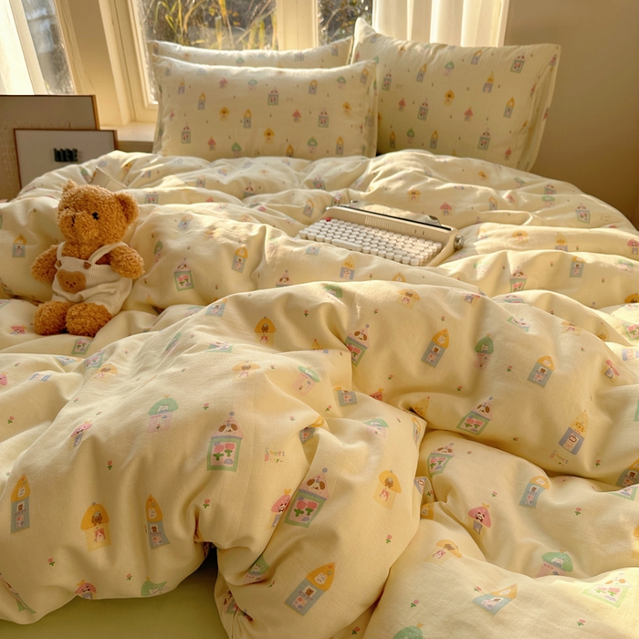 91家纺网 家纺一手货源 找家纺 雅居纺家纺 2025新款全棉双层纱四件套 铅笔屋