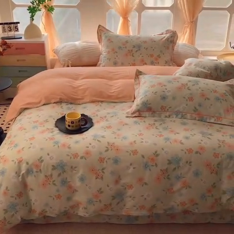 91家纺网 家纺一手货源 找家纺 2025新款亲肤舒适小清新全棉四件套 云瑶飘香