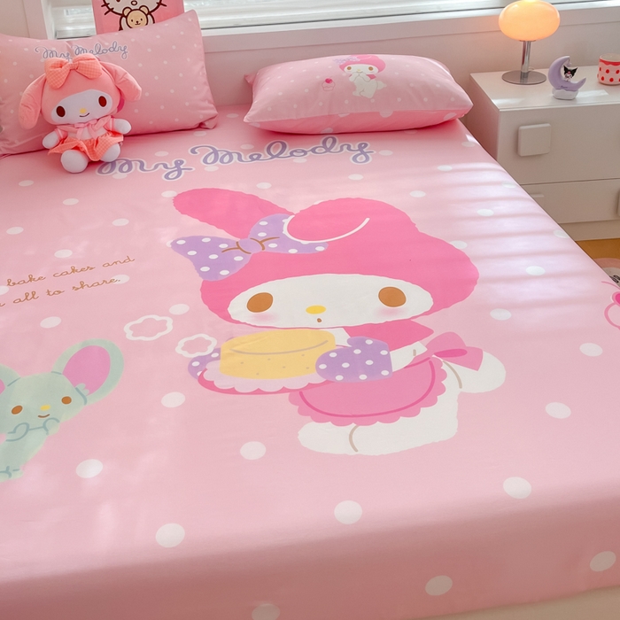 91家纺网 家纺一手货源 找家纺 暮思家居 2025新款正版授权三丽鸥大阪全棉数码印花纯棉单品床笠（第二批） A版-波点美乐蒂