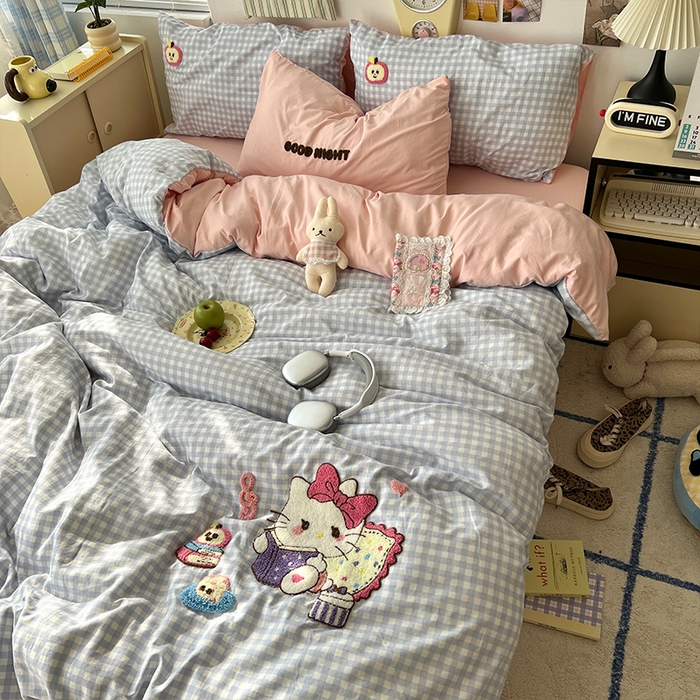 91家纺网 家纺一手货源 找家纺 原素 2025新款萌到心窝窝的毛巾绣四件套 凯特猫咪