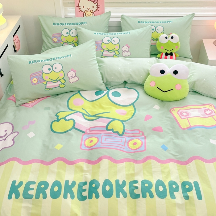 91家纺网 家纺一手货源 找家纺 暮思家居 2025新款正版授权三丽鸥大阪全棉数码印花纯棉四件套（第三批） 大版-可爱大眼蛙