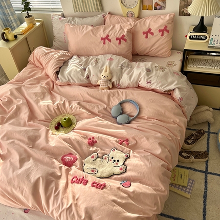 原素 2025新款萌到心窝窝的毛巾绣四件套 酣睡懒猫