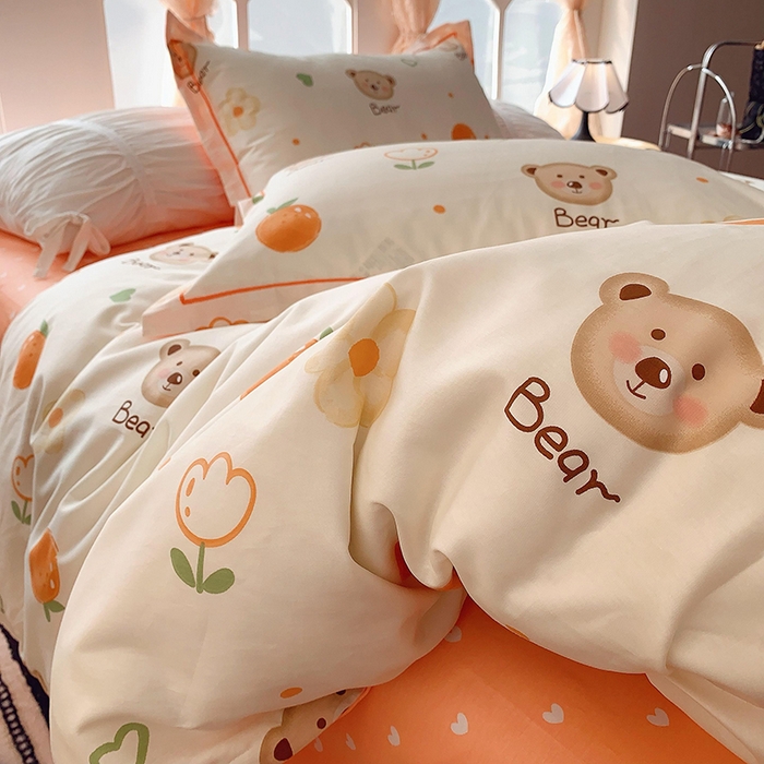 91家纺网 家纺一手货源 找家纺 2025新款亲肤舒适小清新全棉四件套小号标准都有 熊宝乐园