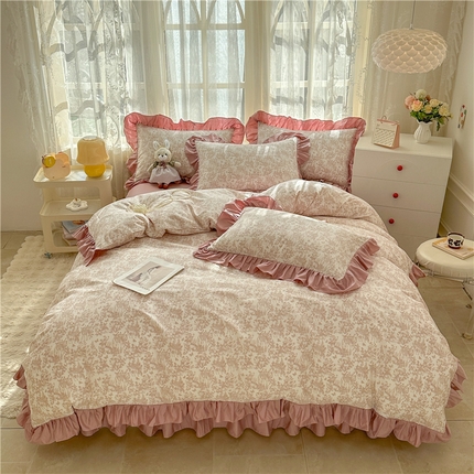 91家纺网 家纺一手货源 找家纺 忘忧草 2025新款全棉小清新床裙四件套 森物语