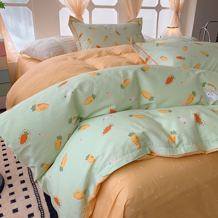 91家纺网 家纺一手货源 找家纺 2025新款亲肤舒适小清新全棉四件套小号标准都有 萝卜蹲绿