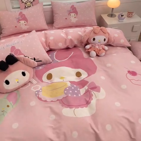 91家纺网 家纺一手货源 找家纺 暮思家居 2025新款正版授权三丽鸥大阪全棉数码印花纯棉四件套（第三批） 大版-波点美乐蒂