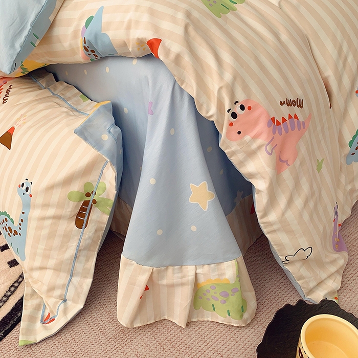 91家纺网 家纺一手货源 找家纺 2025新款亲肤舒适小清新全棉四件套小号标准都有 多彩恐龙