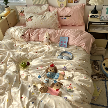 91家纺网 家纺一手货源 找家纺 （总）原素 2025新款萌到心窝窝的毛巾绣四件套