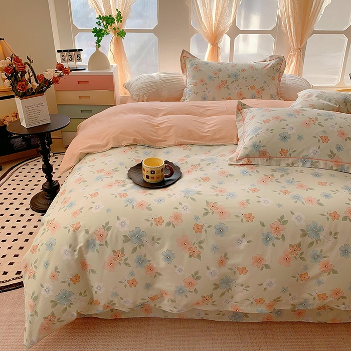 91家纺网 家纺一手货源 找家纺 2025新款亲肤舒适小清新全棉四件套 云瑶飘香