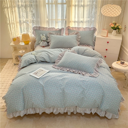 91家纺网 家纺一手货源 找家纺 忘忧草 2025新款全棉小清新床裙四件套 遇见浪漫