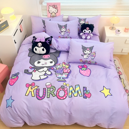 暮思家居 2025新款正版授权三丽鸥大阪全棉数码印花纯棉四件套（第三批） 大版-草莓库洛米