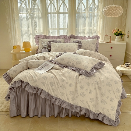 忘忧草 2025新款全棉小清新床裙四件套 花开满满