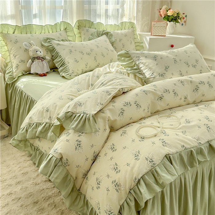 91家纺网 家纺一手货源 找家纺 忘忧草 2025新款全棉小清新床裙四件套 妃子笑