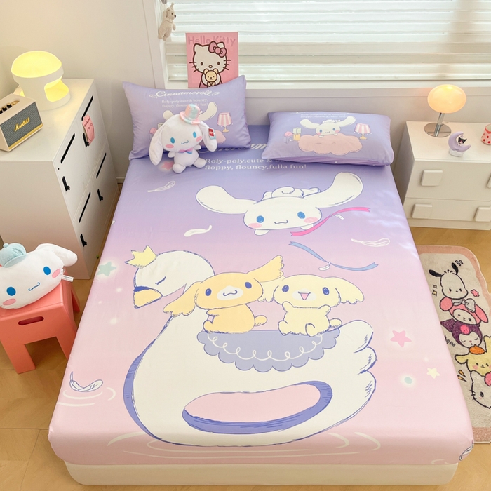 91家纺网 家纺一手货源 找家纺 暮思家居 2025新款正版授权三丽鸥大阪全棉数码印花纯棉单品床笠（第二批） A版-天使大耳狗