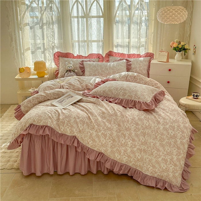 91家纺网 家纺一手货源 找家纺 忘忧草 2025新款全棉小清新床裙四件套 森物语