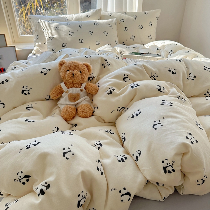 91家纺网 家纺一手货源 找家纺 雅居纺家纺 2025新款全棉双层纱四件套 睡睡熊