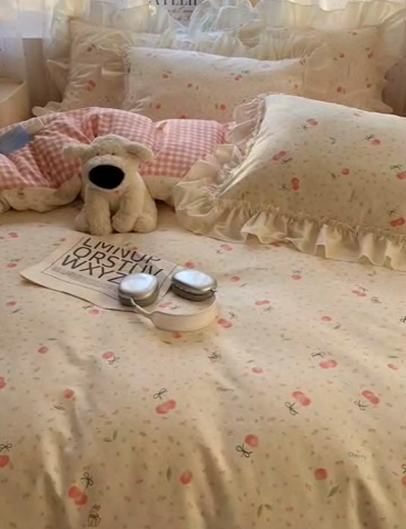 91家纺网 家纺一手货源 找家纺 瑞莱 2025新款全棉韩版花边印花四件套 樱桃甜宠