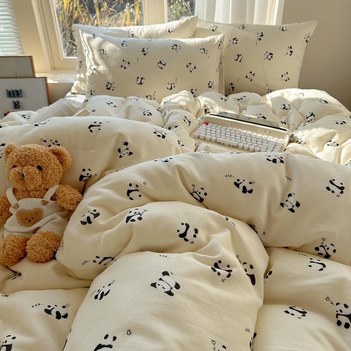 91家纺网 家纺一手货源 找家纺 雅居纺家纺 2025新款全棉双层纱四件套 睡睡熊