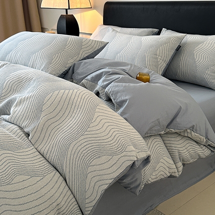 格里芬家纺 2025新款全棉色织水洗三层纱提花纯棉四件套 浮影流光-兰