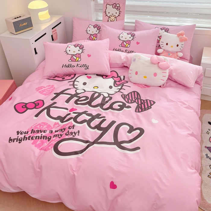 91家纺网 家纺一手货源 找家纺 暮思家居 2025新款正版授权三丽鸥大阪全棉数码印花纯棉四件套（第三批） 大版-凯蒂宝贝