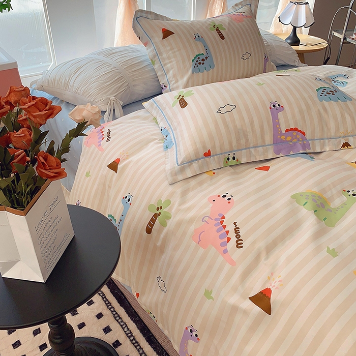 91家纺网 家纺一手货源 找家纺 2025新款亲肤舒适小清新全棉四件套小号标准都有 多彩恐龙