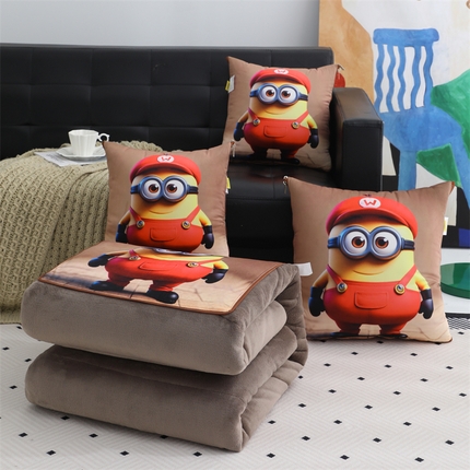 91家纺网 家纺一手货源 找家纺 （总）宝马家纺（原梦童画） 2025新款小黄人牛奶绒数码印花抱枕被