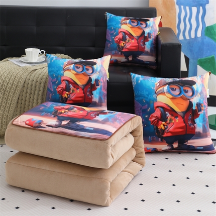 91家纺网 家纺一手货源 找家纺 （总）宝马家纺（原梦童画） 2025新款小黄人牛奶绒数码印花抱枕被