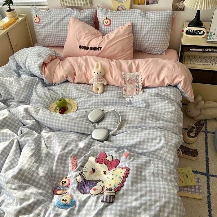 91家纺网 家纺一手货源 找家纺 原素 2025新款萌到心窝窝的毛巾绣四件套 凯特猫咪