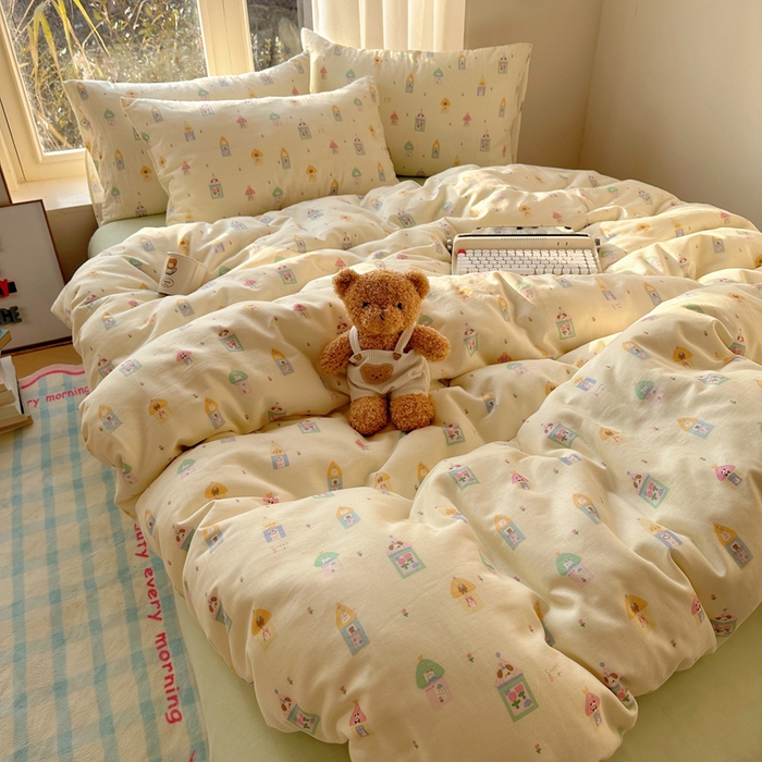 91家纺网 家纺一手货源 找家纺 雅居纺家纺 2025新款全棉双层纱四件套 铅笔屋