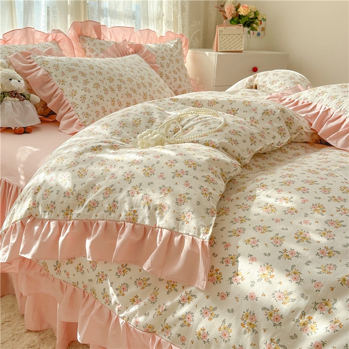 91家纺网 家纺一手货源 找家纺 忘忧草 2025新款全棉小清新床裙四件套 云香