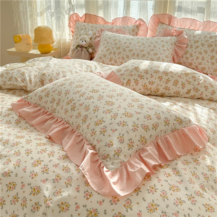 91家纺网 家纺一手货源 找家纺 忘忧草 2025新款全棉小清新床裙四件套 云香