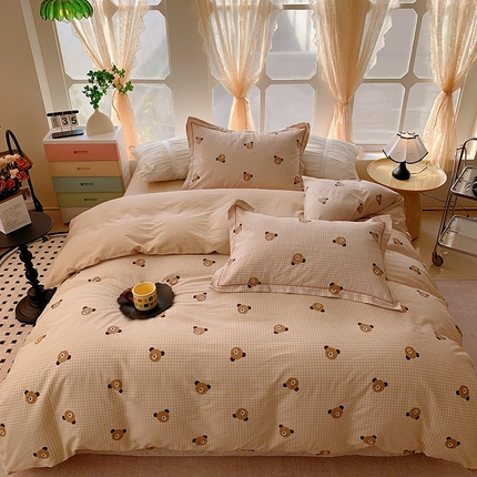 2025新款亲肤舒适小清新全棉四件套 小浣熊咖